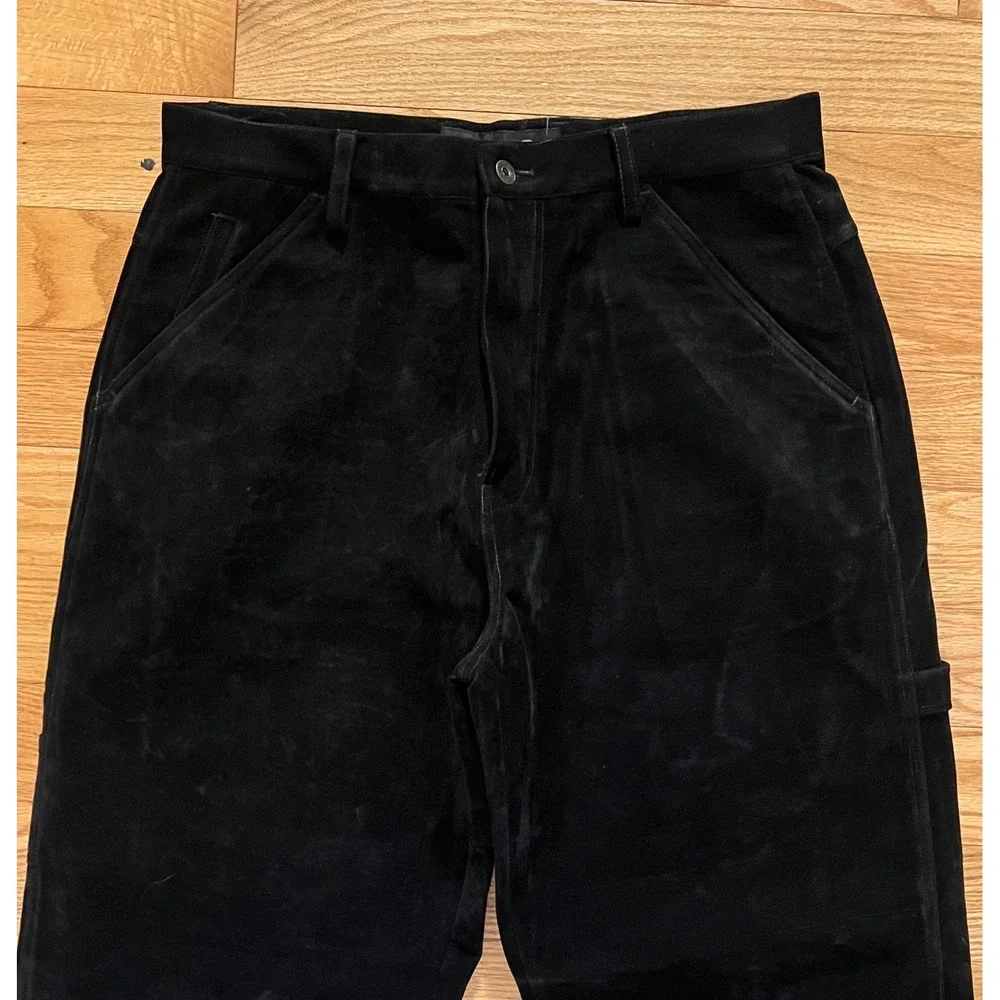 Koman Sportoutwear Mens Black Faux Suede Carpenter Pants Double Knee 36x32